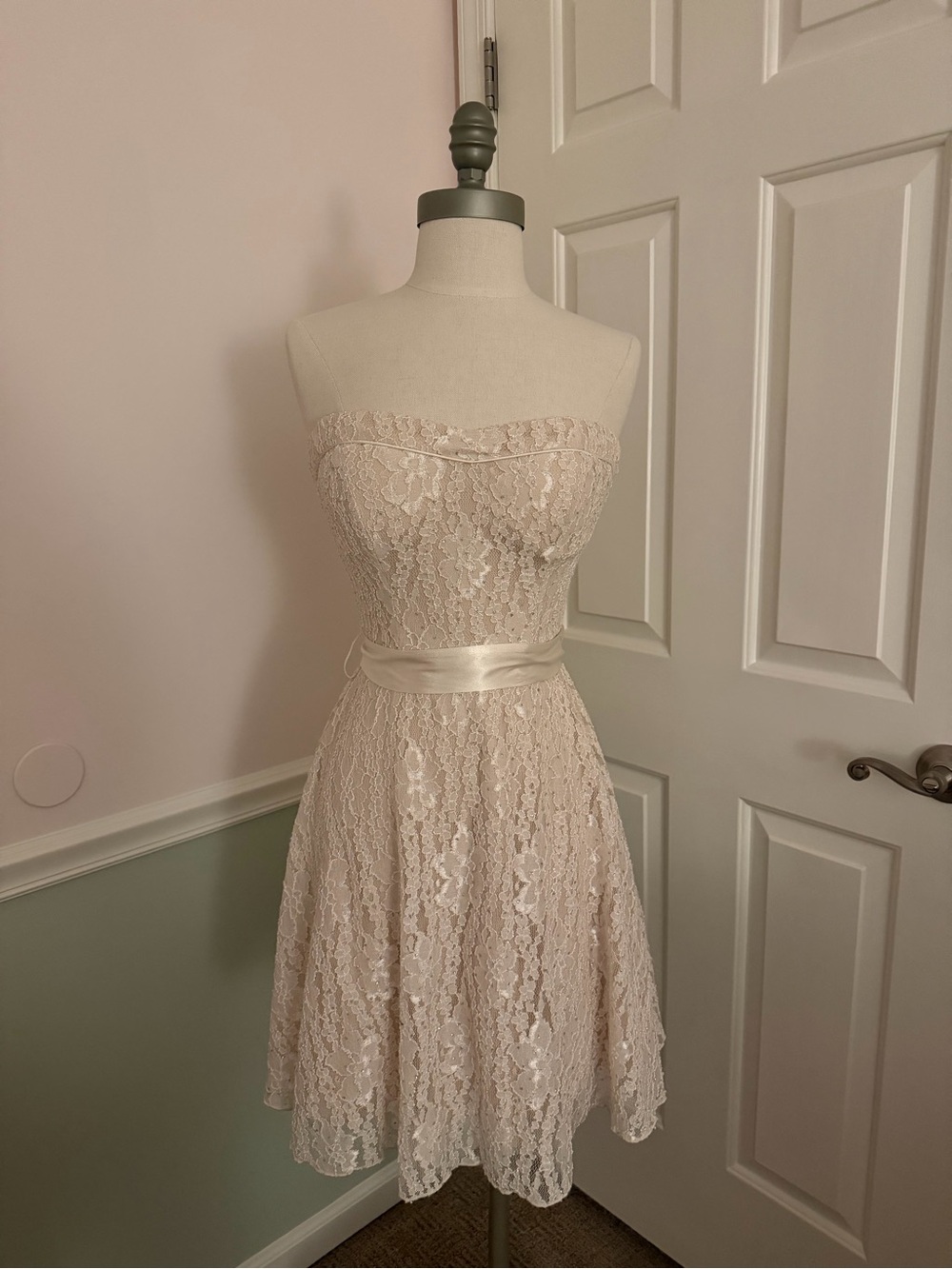 Speechless Strapless Lace A-Line Dress in Blush